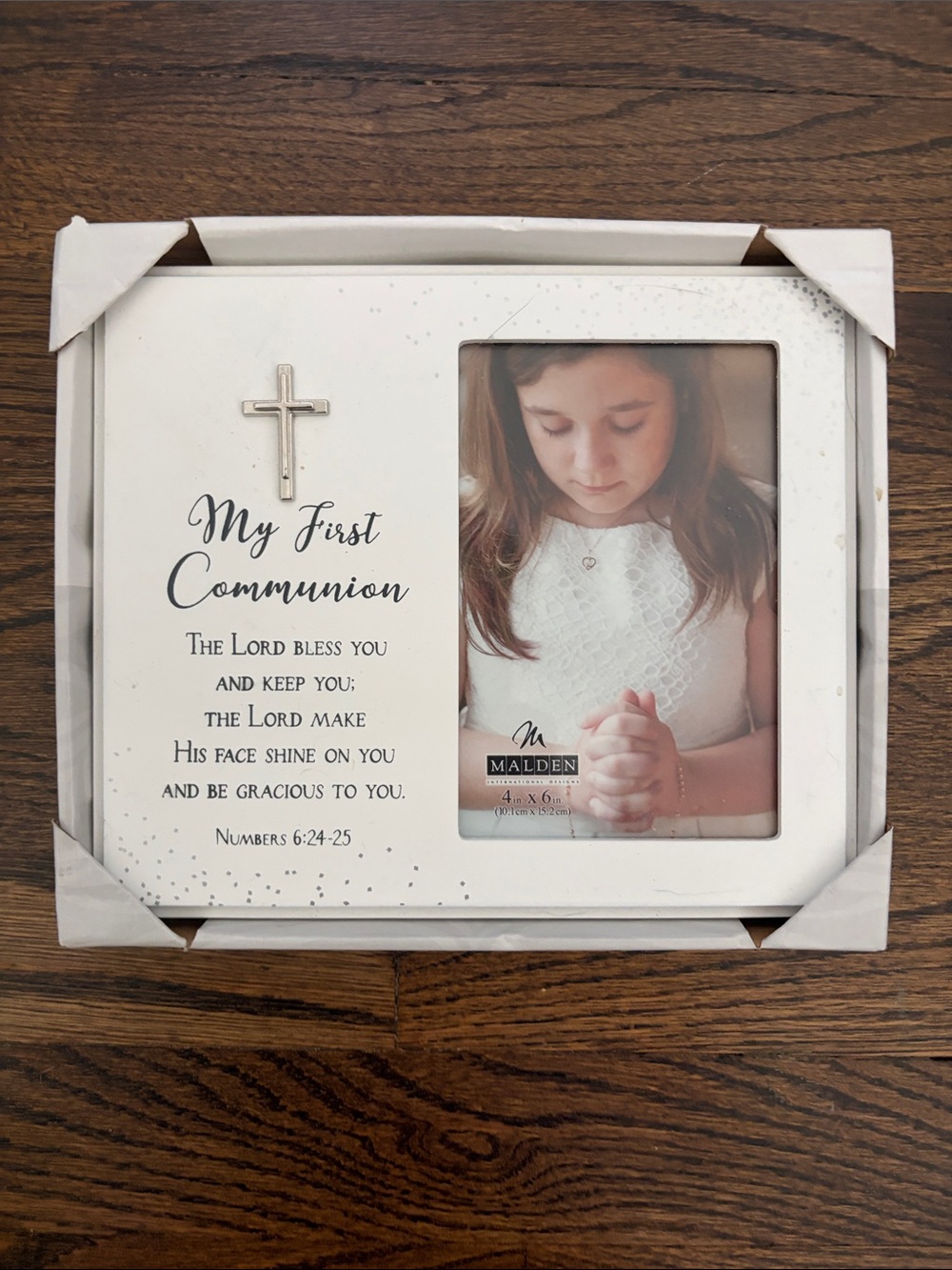 Malden White First Communion Frame with Cross Accent